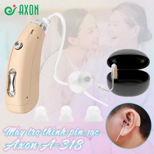 Máy trợ thính không dây pin sạc Axon A-318 - Tặng kèm hộp đựng máy, có bộ lọc tiếng ồn