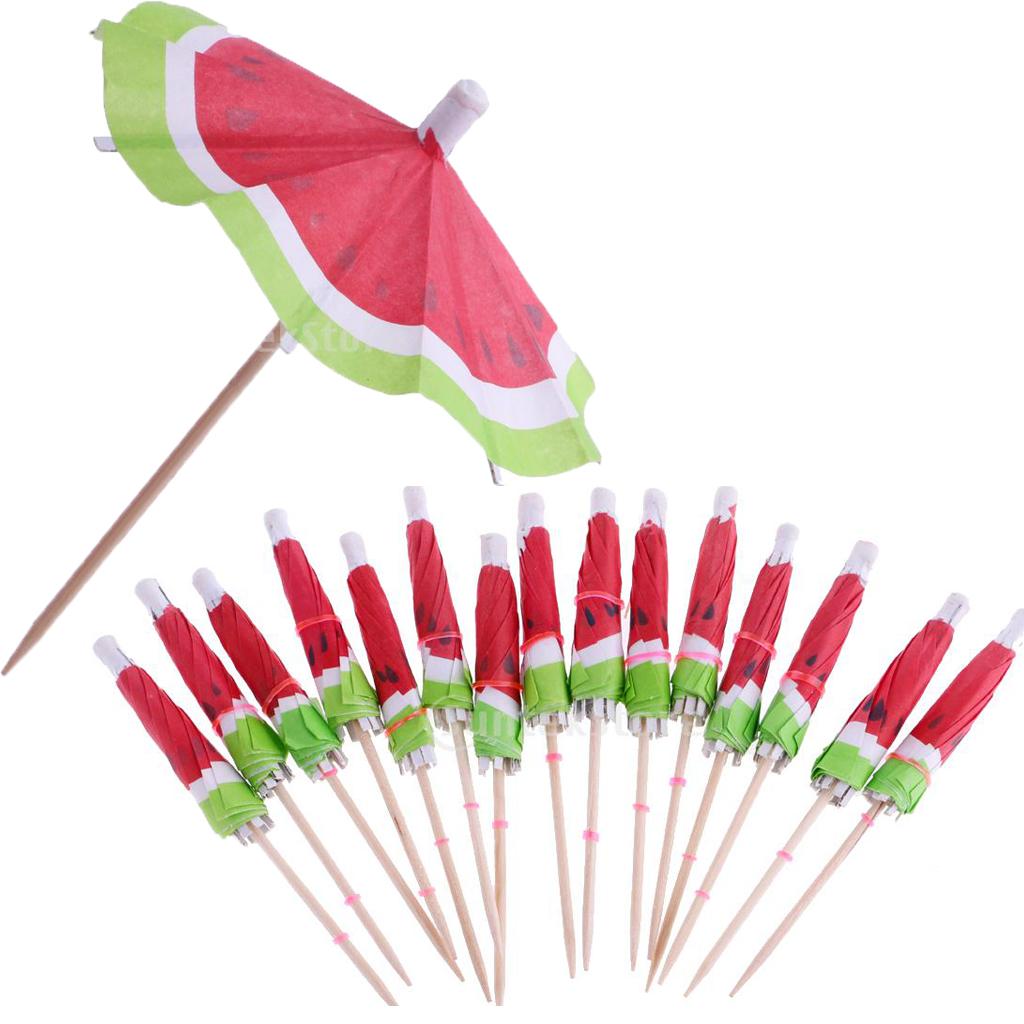 2x140 Pieces Hawaiian Watermelon Umbrella Cocktail Sticks Picks Party Supplies