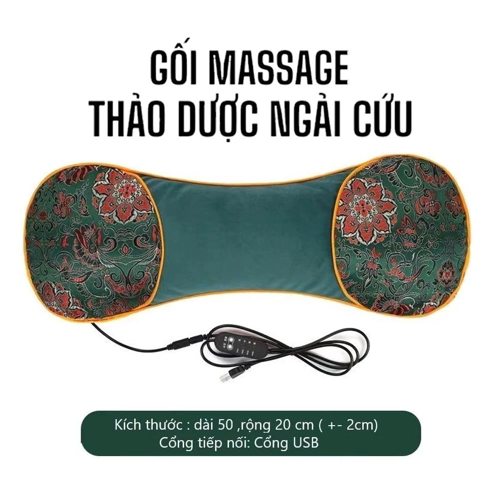 Gối Ngải Cứu Điện Làm Nóng MassageVai Gáy Cổ Hương Thơm Tự Nhiên Từ Thảo Dược Giảm Đau Mỏi