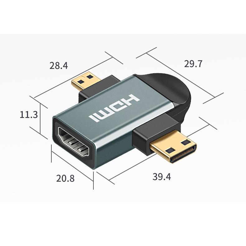 Đầu chuyển Micro, Mini HDMI ra HDMI 2in1 - hỗ trợ 2k, vỏ nhôm chắc chắn kết nối từ máy ảnh, camera lên màn hình- hồ phạm