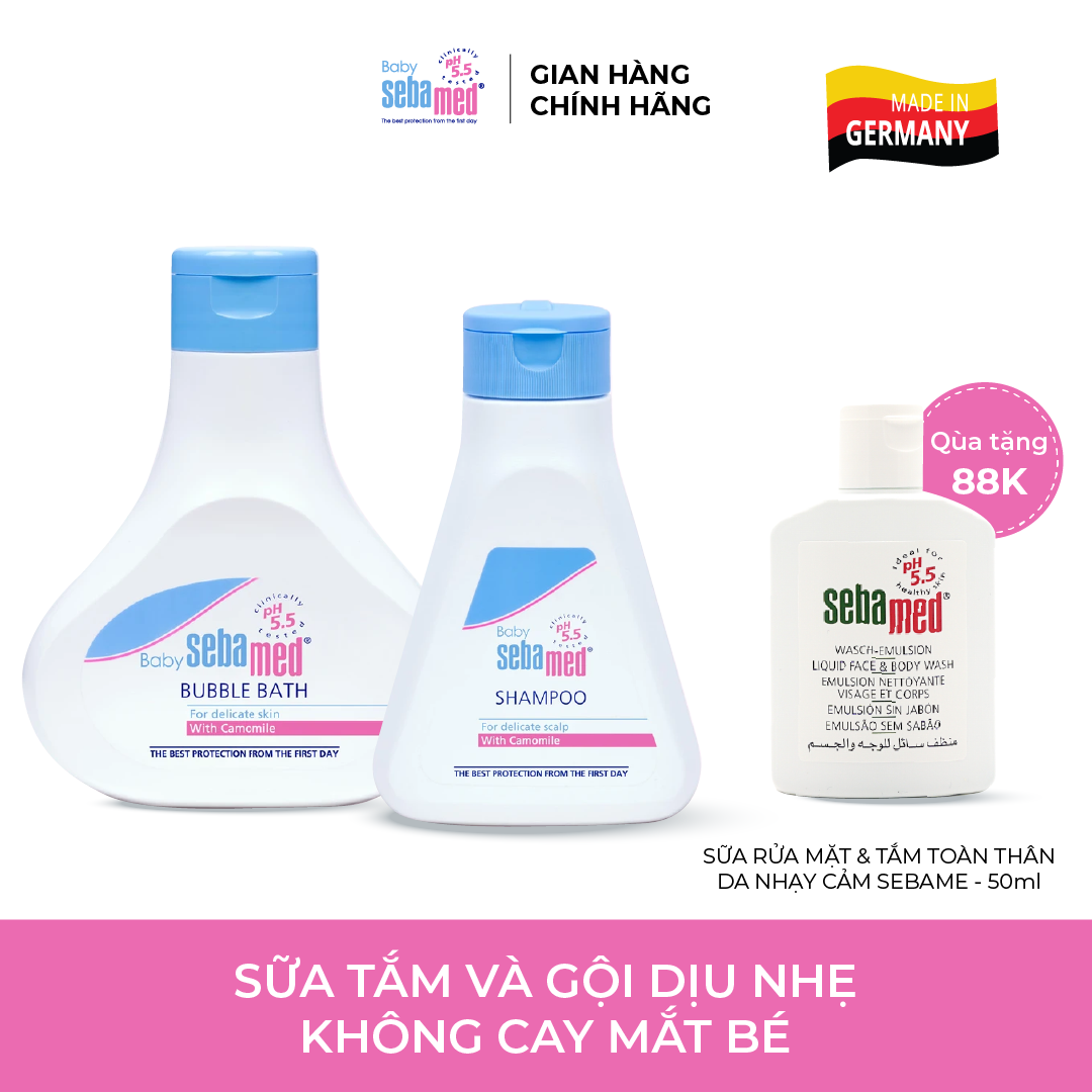 Bộ sản phẩm sữa tắm và gội dịu nhẹ không cay mắt bé Sebamed