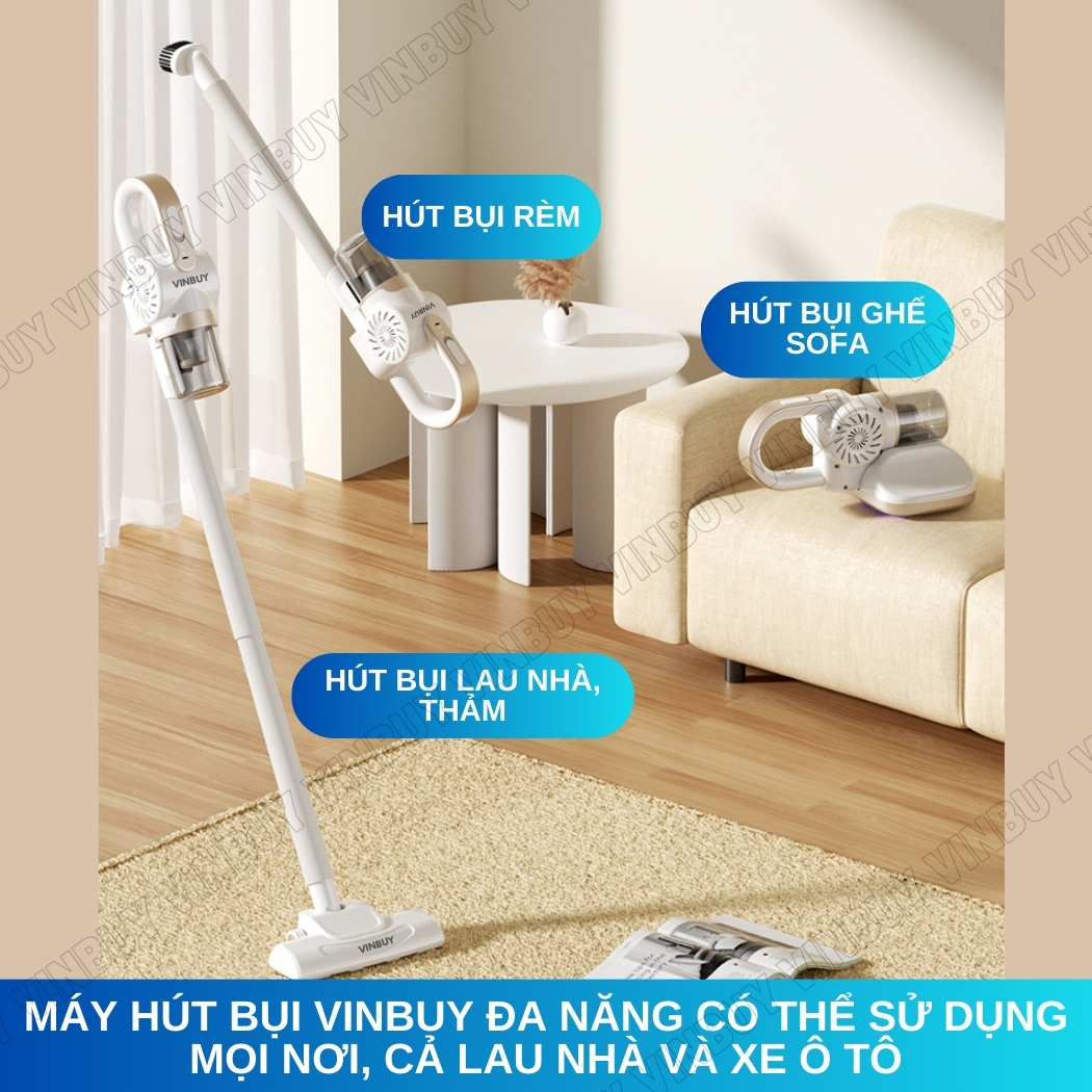 Máy hút bụi cầm tay không dây giường nệm lau nhà 5 trong 1, vacuum cleaner đa năng công suất mạnh 22000PA, hút bụi khô và ướt - Hàng chính hãng VINBUY