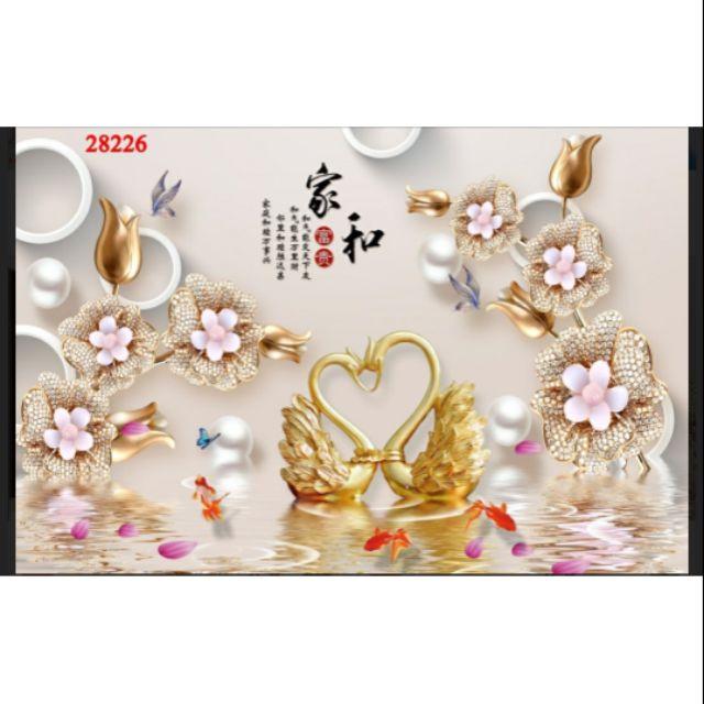 Tranh dán tường 3D đôi thiên nga