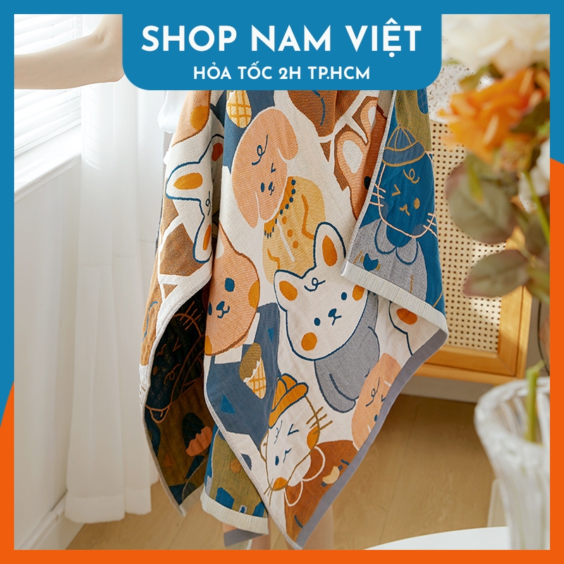 Khăn tắm phong cách Nhật vải gạc cotton 4 lớp siêu mềm siêu thấm hút