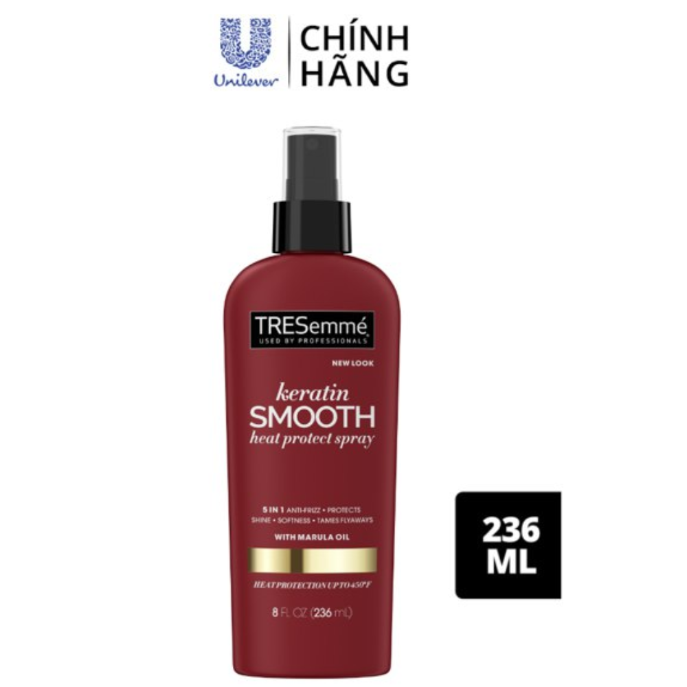 Xịt bảo vệ TRESEMME Keratin Smooth Xịt dưỡng tóc tạo kiểu Dầu dưỡng tóc Marula &amp; Keratin Bảo vệ tóc khỏi nhiệt độ cao 236ml