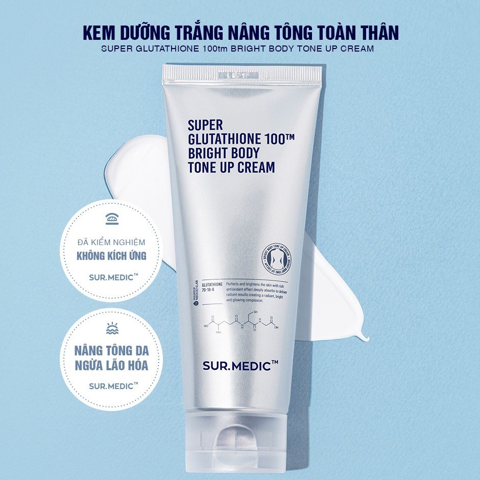 Kem Dưỡng Trắng - Nâng Tone Da Toàn Thân Sur.medic Super Glutathione 100TM Bright Body Tone Up Cream 150ml