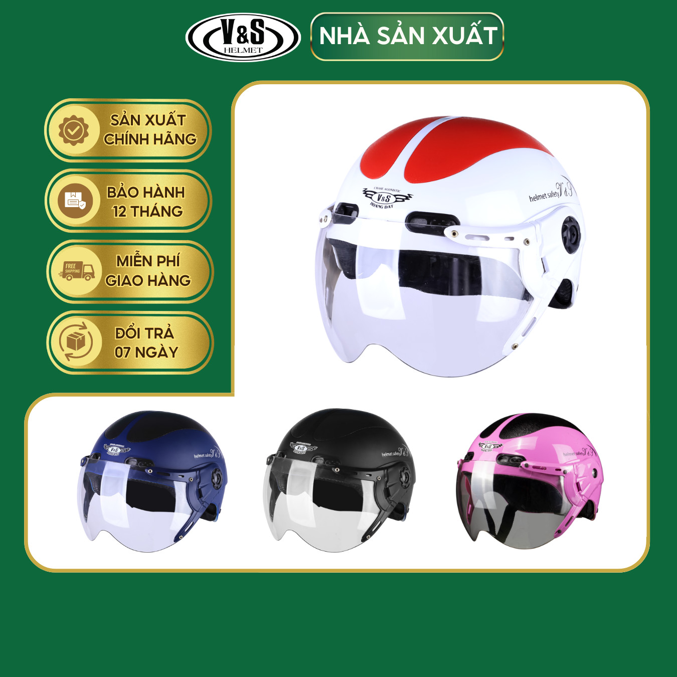 Mũ Bảo Hiểm 1/2 V&amp;S VS05K Hàng Chính Hãng Bảo Hành 12 Tháng Sản Phẩm Thời Trang Và Cao Cấp