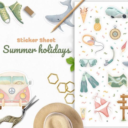 Sticker sheet summer holidays - chuyên dán, trang trí sổ nhật kí, sổ tay | Bullet journal sticker