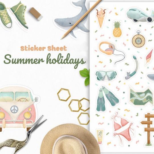 sticker sheet summer holidays - chuyên dán, trang trí sổ nhật kí, sổ tay | Bullet journal sticker