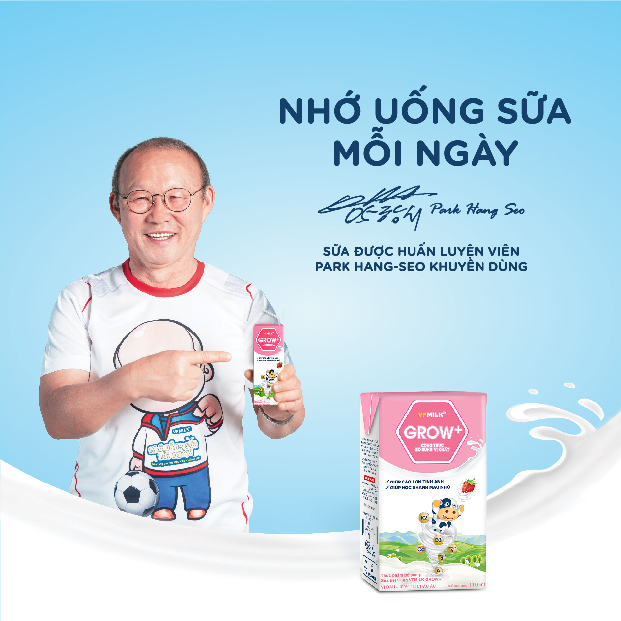 Sữa Tiệt Trùng Có Đường VPMilk Grow+ Vị Dâu Hộp 110ml