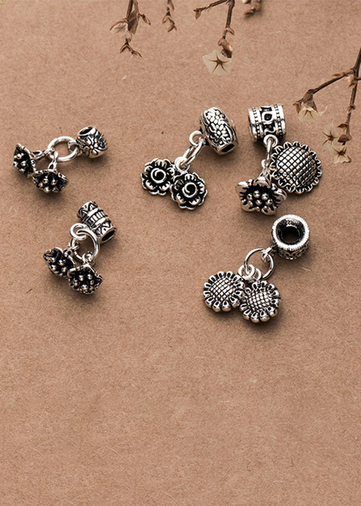 Charm bạc hình hoa hướng dương đôi 4 - Ngọc Quý Gemstones