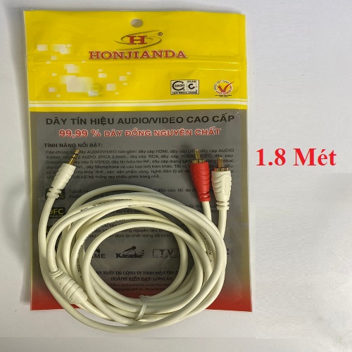 Dây loa 3.5mm ra 2 RCA dài 1m8 HJD, Đồng nguyên chất - Hàng chính hãng