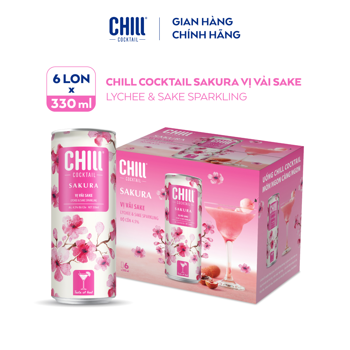 Thùng 6 lon Chill Cocktail Sakura vị Vải Sake (330ml/lon)