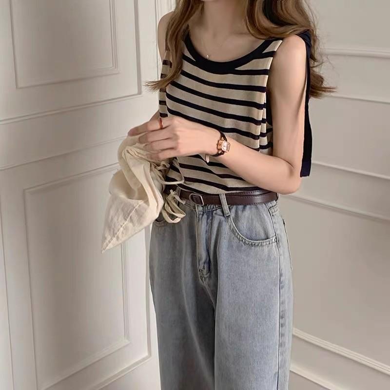 MS757 Áo ba lỗ nữ kẻ ngang buộc dây vai