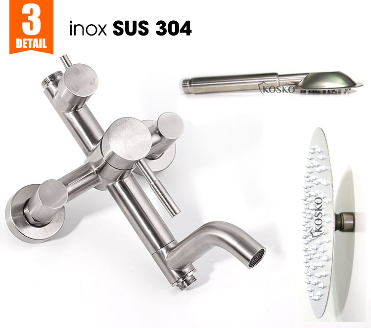 Sen cây tắm đứng nóng lạnh inox 304 KOSKO (BH 24 THÁNG), sen tắm nóng lạnh tròn T