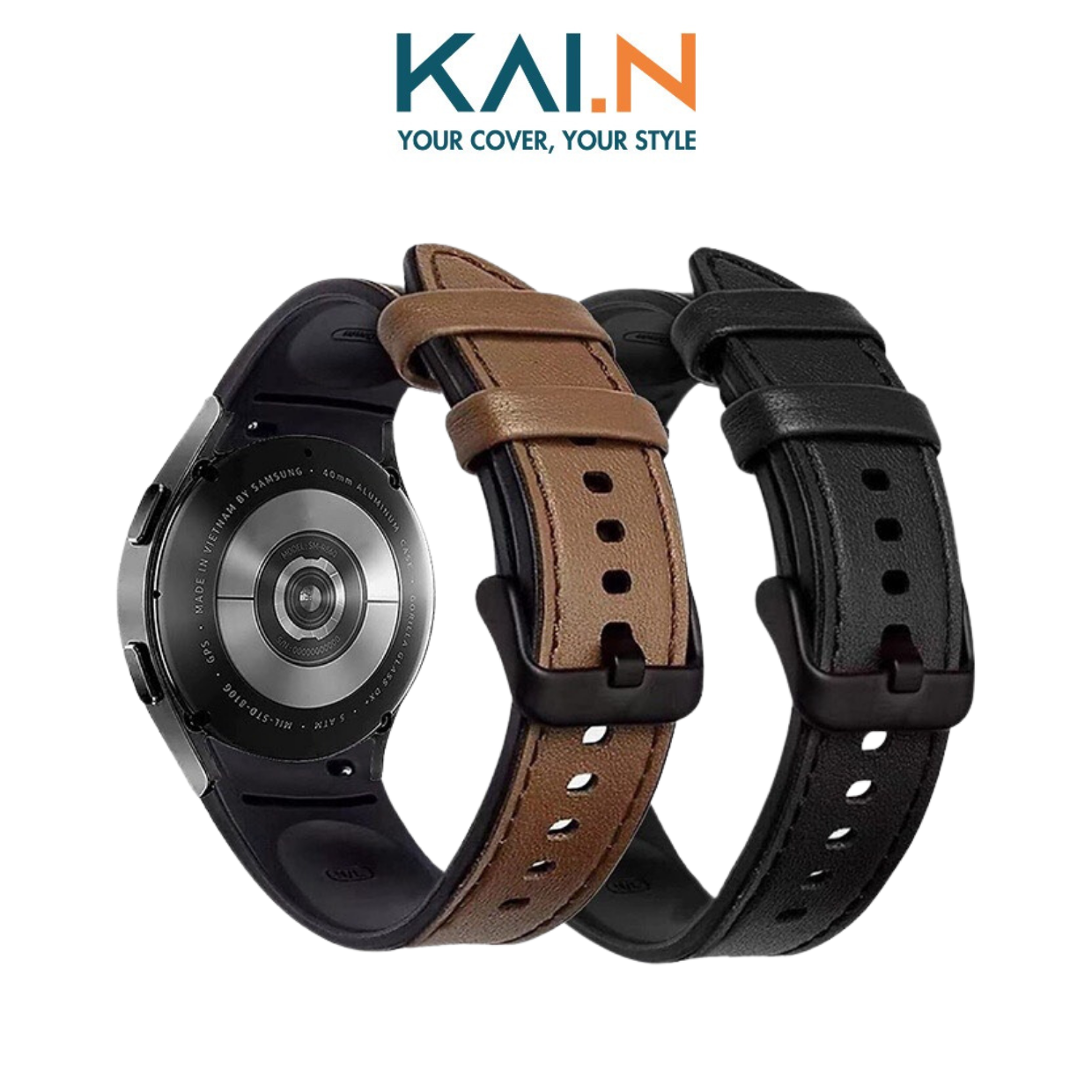 Dây Da Silicone Chống Nước Dành Cho Samsung Galaxy Watch 4/ Galaxy Watch 5/ Watch 5 Pro, Kai.N Classic Hybrid Leather - Hàng Chính Hãng