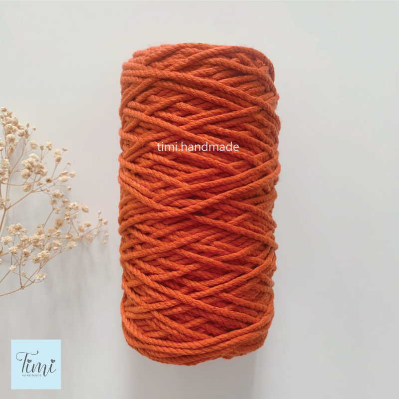 Dây thừng macrame cotton màu CAM ĐẤT size 3mm/5mm mềm mịn