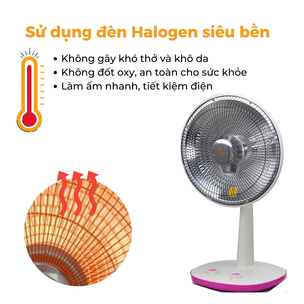 Hình ảnh Quạt sưởi điện Halogen HR-HT1000A -hàng chính hãng thương hiệu Hare- bảo hành 18 tháng