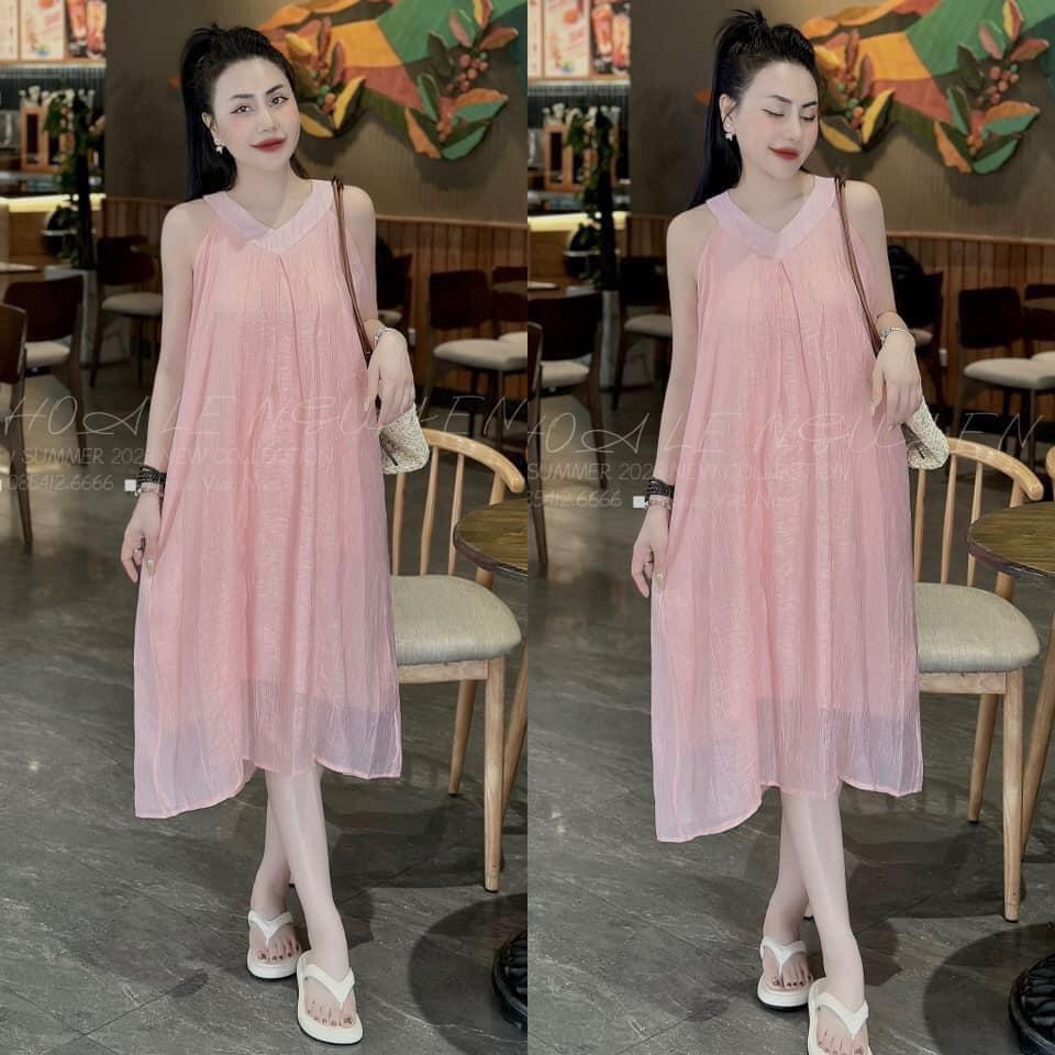Đầm bầu hồng suông chữ A dáng dài, Váy đầm cho mẹ trước và sau sinh, Đầm Baby Doll