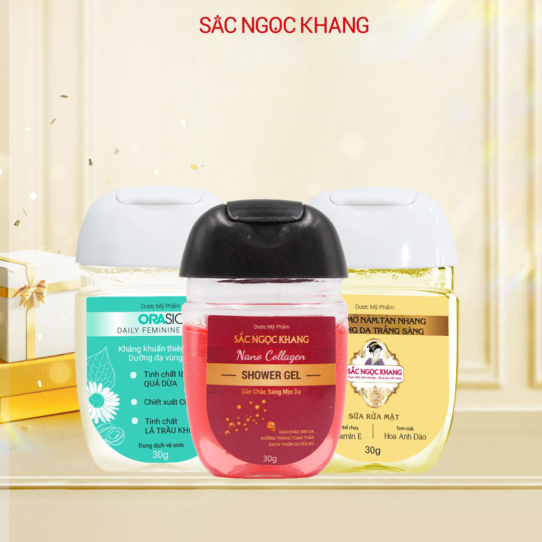 [Size du lịch] Bộ sản phẩm thiết yếu Sắc Ngọc Khang gồm Sữa tắm 30g + Gel rửa mặt 30g+Dung dịch vệ sinh phụ nữ 30g