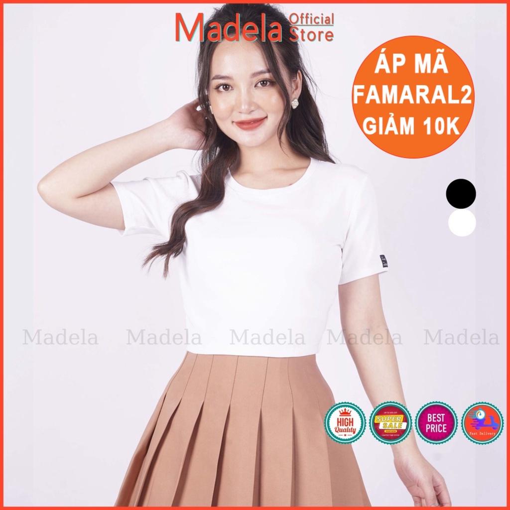 Áo croptop tay ngắn nữ ôm body Madela cổ tròn, chất liệu cotton mềm mịn thoải mái , kiểu dáng basic trẻ trung, năng động  - ACTN03
