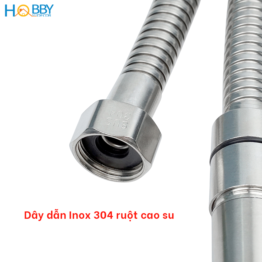 Vòi hoa sen tăng áp tay cầm có dây sen giá treo Hobby Home Decor BST2 loại inox 304 không rỉ sét dây sen tùy chọn