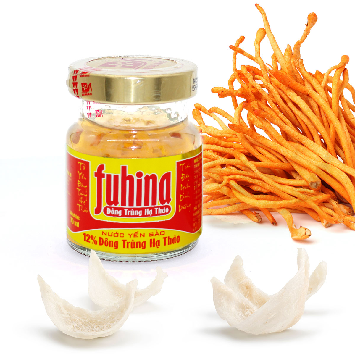 [Combo 5 lọ + TẶNG 1 lọ cùng loại ( 6 lọ x 70ml)] Nước yến sào Đông Trùng Hạ Thảo FUHINA 12%