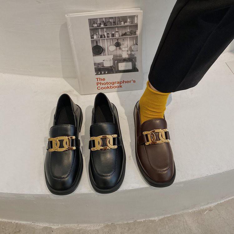 Giày bệt cao su PU mũi tròn giày đơn nữ phong cách Hàn Quốc Giày búp bê nữ đế bệt