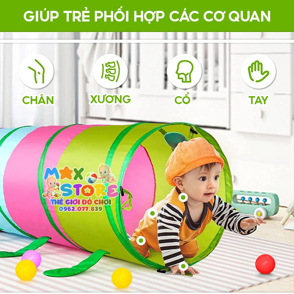 Hầm Chui Con Sâu, Ống Chui Con Sâu Có Nắp 2 Đầu Tháo Rời Được Giúp Bé Tập Luyện Vận Động