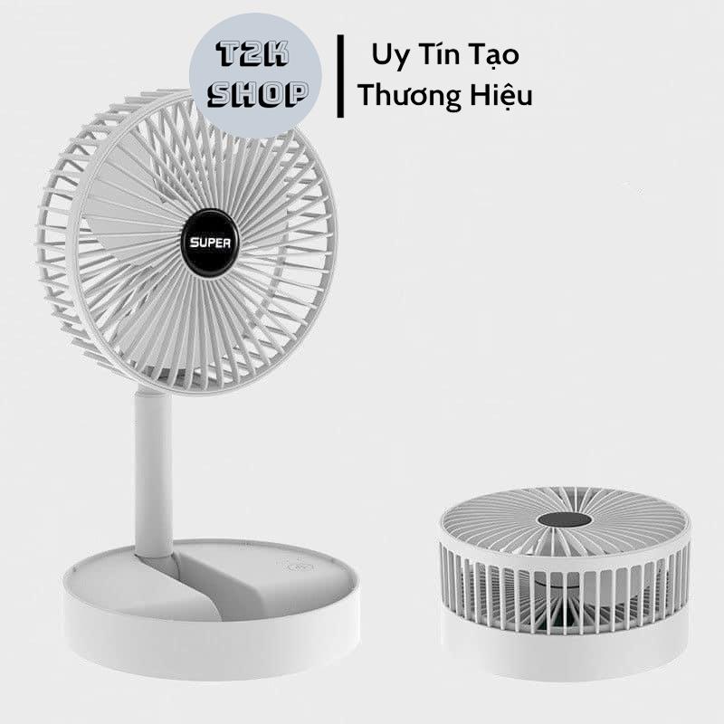 Quạt Tích Điện Mini Gấp Gọn Để Bàn 3 Cấp Độ Gió Siêu Mát Siêu Bền Đế Xoay 360 Độ Tiện Lợi - T2K Shop