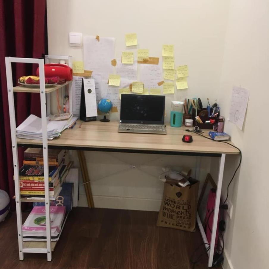 Bàn học, Bàn làm việc,bàn văn phòng liền kệ sách, Khung sắt CỞ LỚN, Chịu lực cao, không lay. BLV08