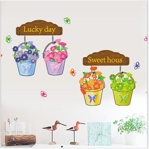 Decal trang trí tường bốn chậu hoa xinh