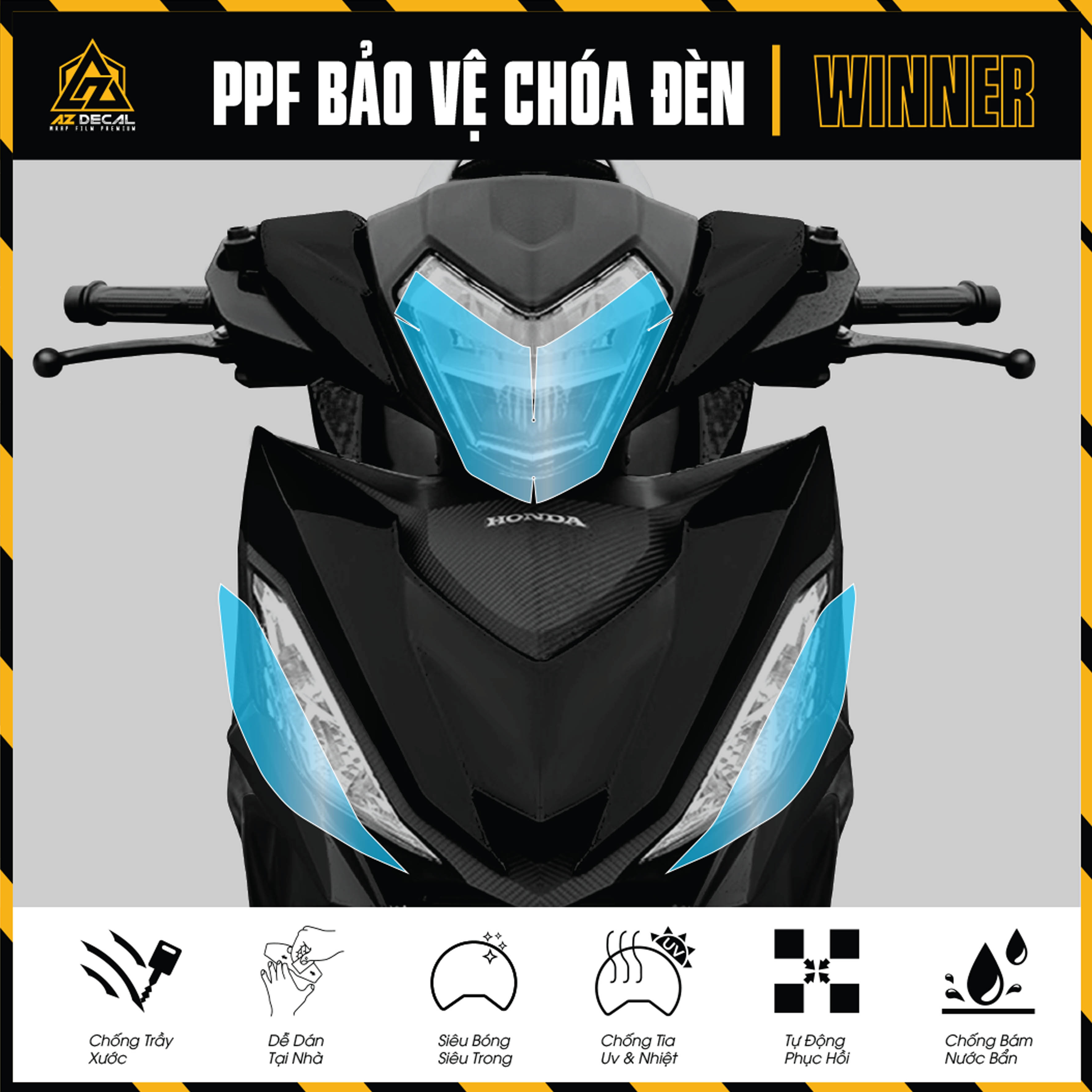 Miếng Dán Choá Đèn Xe Winner V1 | Dán PPF Đèn Pha, Đèn Xi Nhan Winner 150 Chống Xước