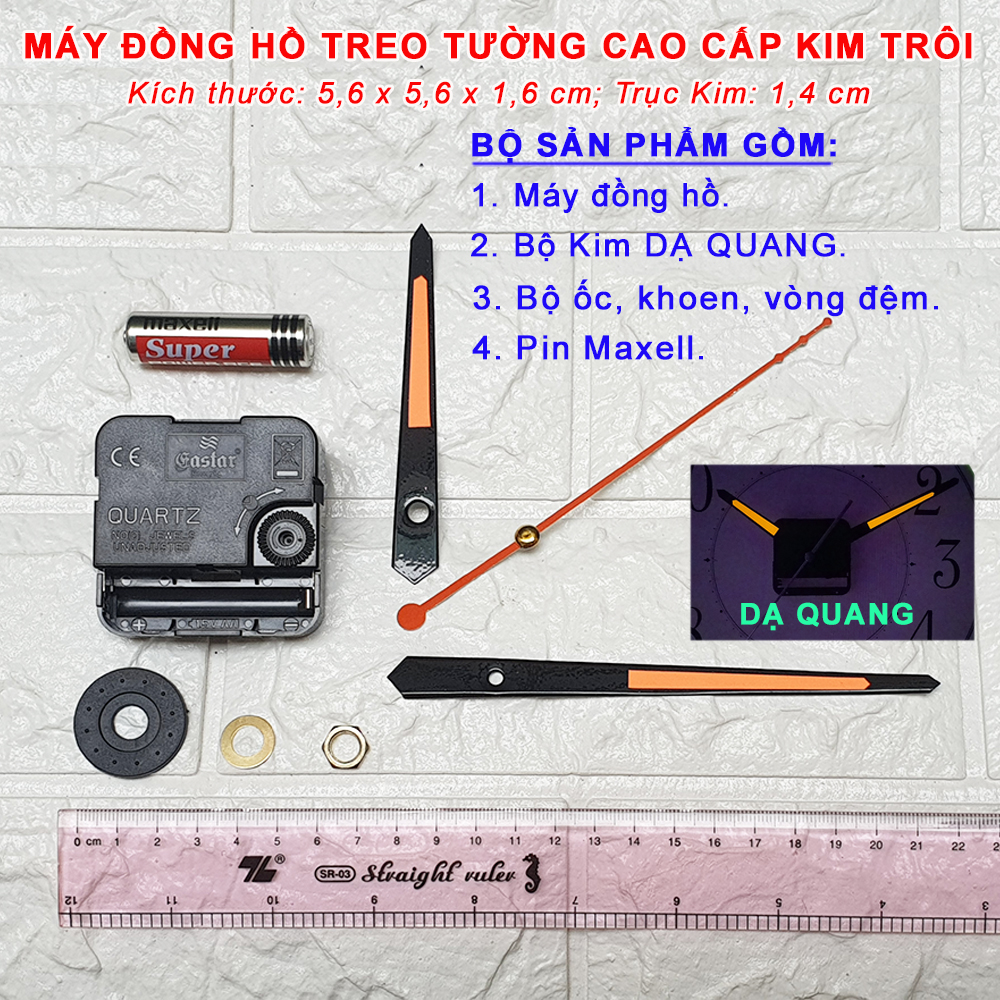 Máy Đồng Hồ Eastar Kim Trôi Độ Chính Xác Cao – Bộ Kim Đao thân Kim màu Đen có Dạ Quang màu Cam – Kèm theo Pin Maxell.