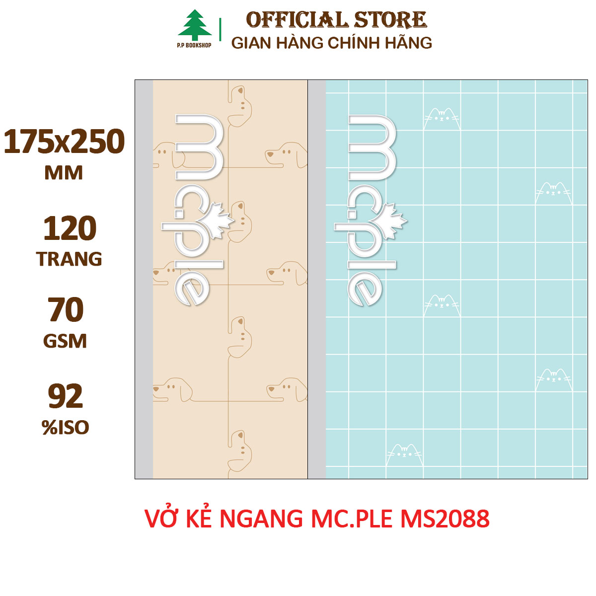 [THIẾT KẾ 2024] Vở kẻ ngang B5 MC.PLE Mc.ple 120 trang MS2088, định lượng 70gsm, độ trắng 92% ISO - Sổ tập vở chất lượng, bám mực tốt