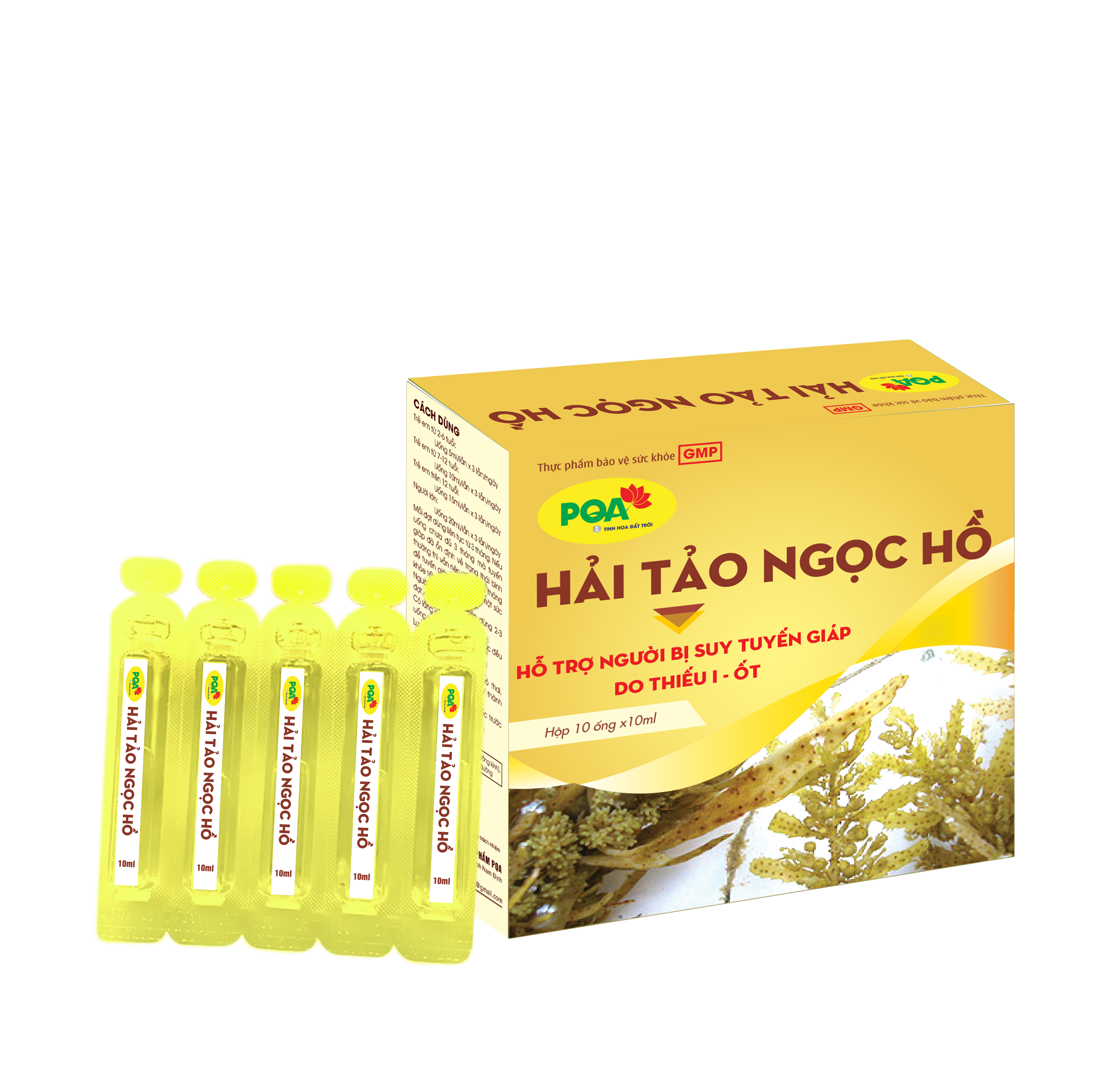 Hải Tảo Ngọc Hồ PQA Hỗ Trợ Bổ Sung I-Ốt Từ Tảo Biển Giúp Giảm Nguy Cơ Bị Bệnh Tuyến Giáp Hộp 10 Ống