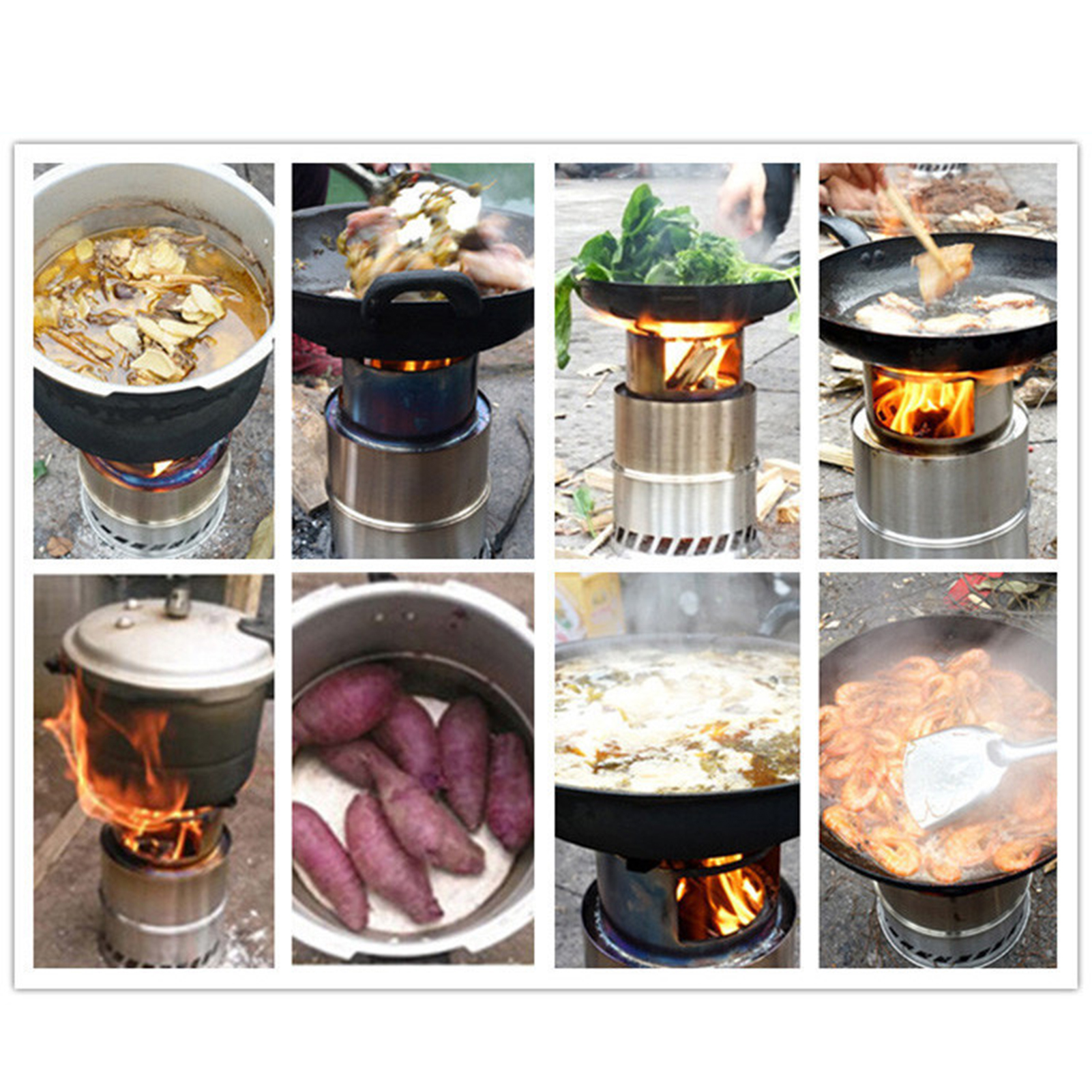 Bếp Đốt Gỗ Nấu Ăn Mini Bằng Thép Không Gỉ Cắm Trại Dã Ngoại