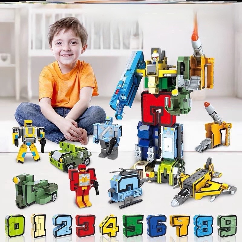 Trọn bộ chữ số từ 0 đến 9 lắp ghép từ số thành ô tô, máy cẩu, máy xúc, rô bốt... cho bé thỏa sức sáng tạo, phát triển trí thông minh vượt trội - KÍCH THƯỚC LOẠI ĐẠI