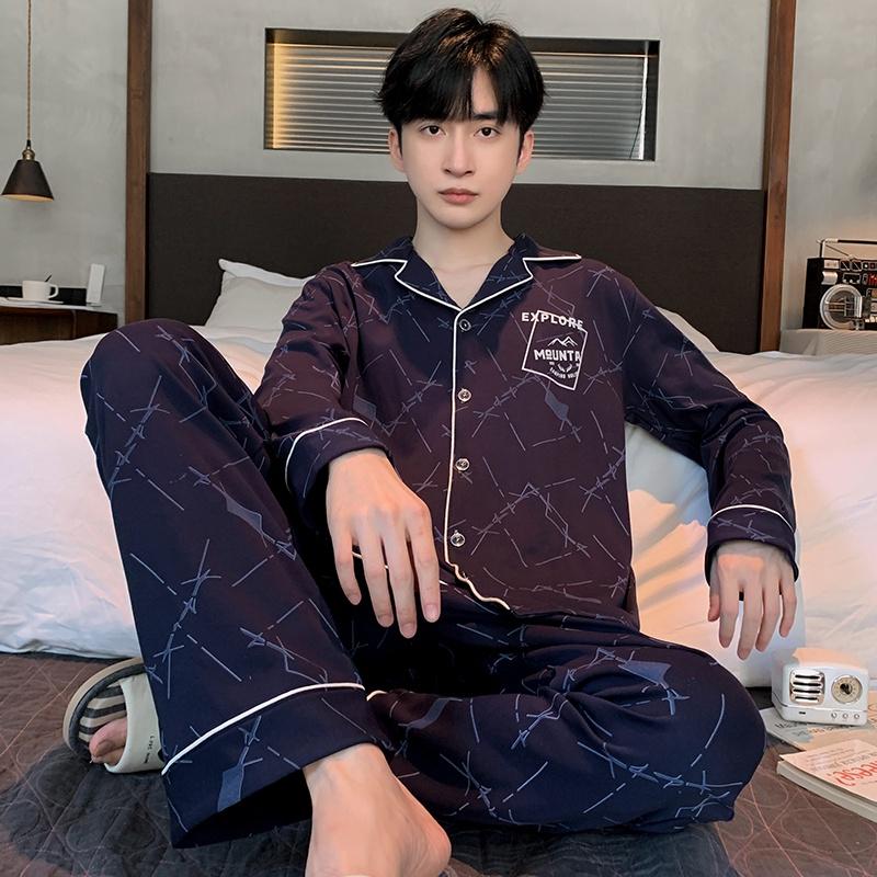 3658 - Bộ Pijama dài tay cao cấp màu xanh than họa tiết chìm độc lạ, L-3XL