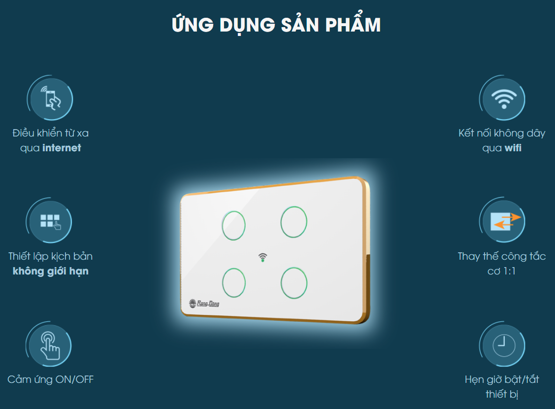 Công tắc cảm ứng Rạng Đông RD-CT.04.WF điều khiển từ xa, mặt kính cường lực chống xước, 4 nút bấm - Hàng chính hãng