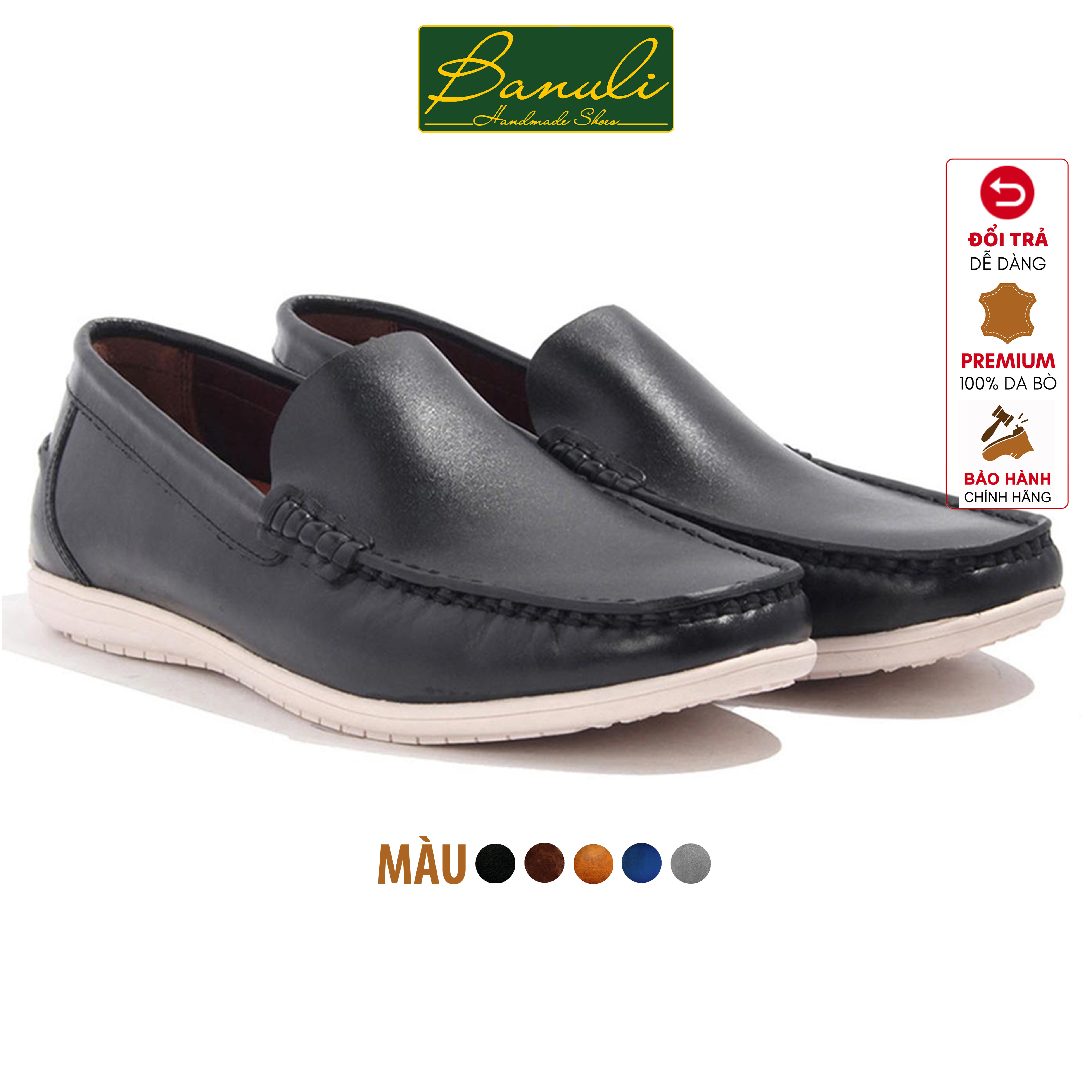 Giày Lười Nam Banuli Casual Slip-On Shoes Nappa Cow Leather C5DL1 (Da Bò Nappa Mềm Dẻo, Đế Siêu Nhẹ, Chống Trượt, Bảo Hành Trọn Đời)