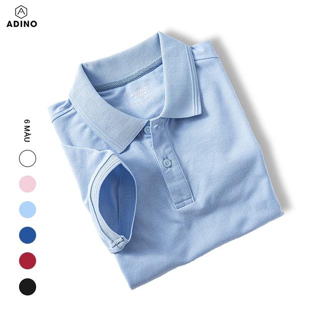Hình ảnh Áo polo nữ ADINO màu xanh nhạt phối viền chìm vải cotton co giãn dáng công sở slimfit hơi ôm trẻ trung APN03