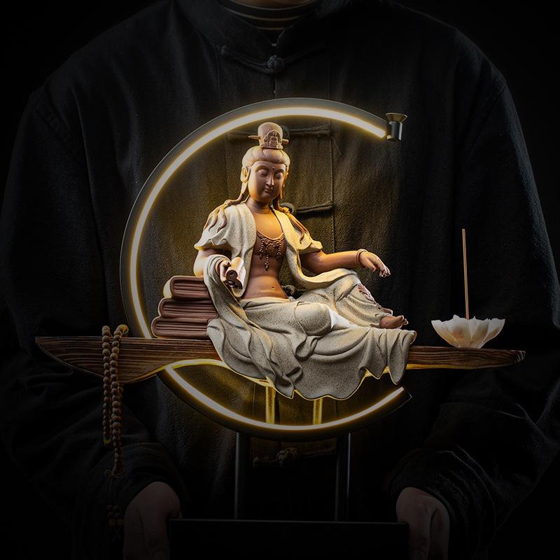 Tượng Quan Âm Đọc sách thiền tịnh- Tượng phật Quan Thế Âm Bồ Tát Gốm tử sa cao cấp trang trí decor không gian thanh tịnh