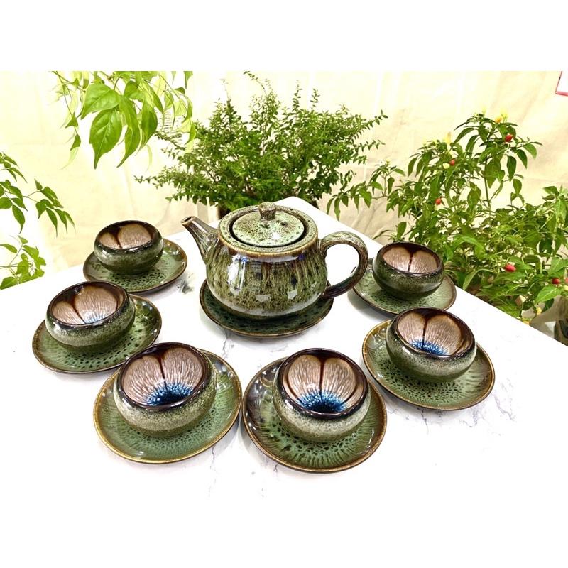 Bộ ấm chén men gấm hỏa biến. Gốm sứ Bát Tràng cao cấp.