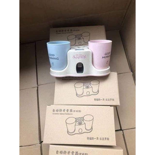 Bộ nhả kem đánh răng tự động lúa mạch 2 cốc
