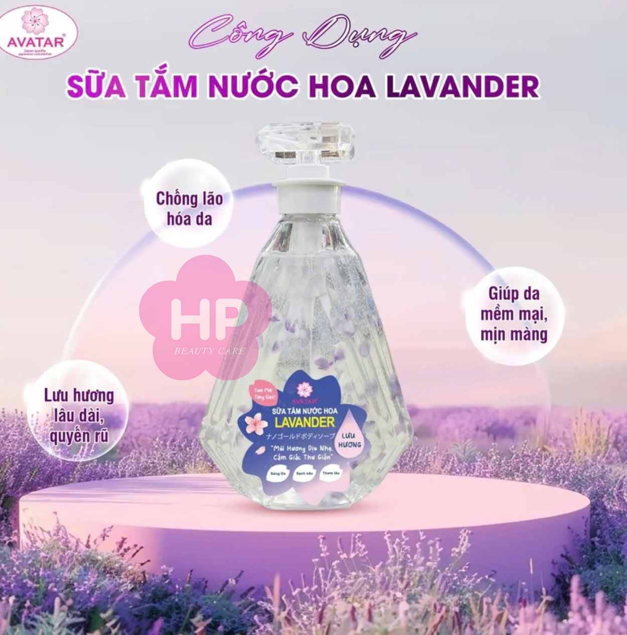 Sữa Tắm Cánh Hoa Tươi Giúp Trắng Mịn Da Hương Hoa Oải Hương Avatar Lavender Shower Gel 800 mL