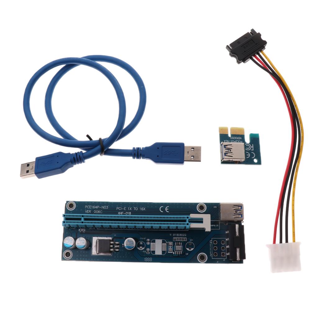 Graphics Card PCI-E 1X to 16X Riser Card with USB Cable & Power Supply Cord