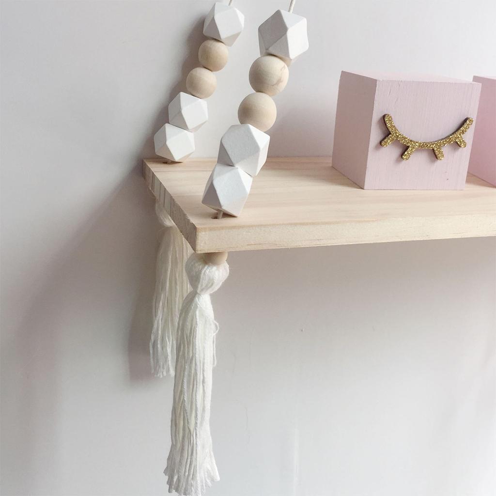 Wooden Floating Rope Wall Hanging Shelf Book Kitchen Bedroom Decor White