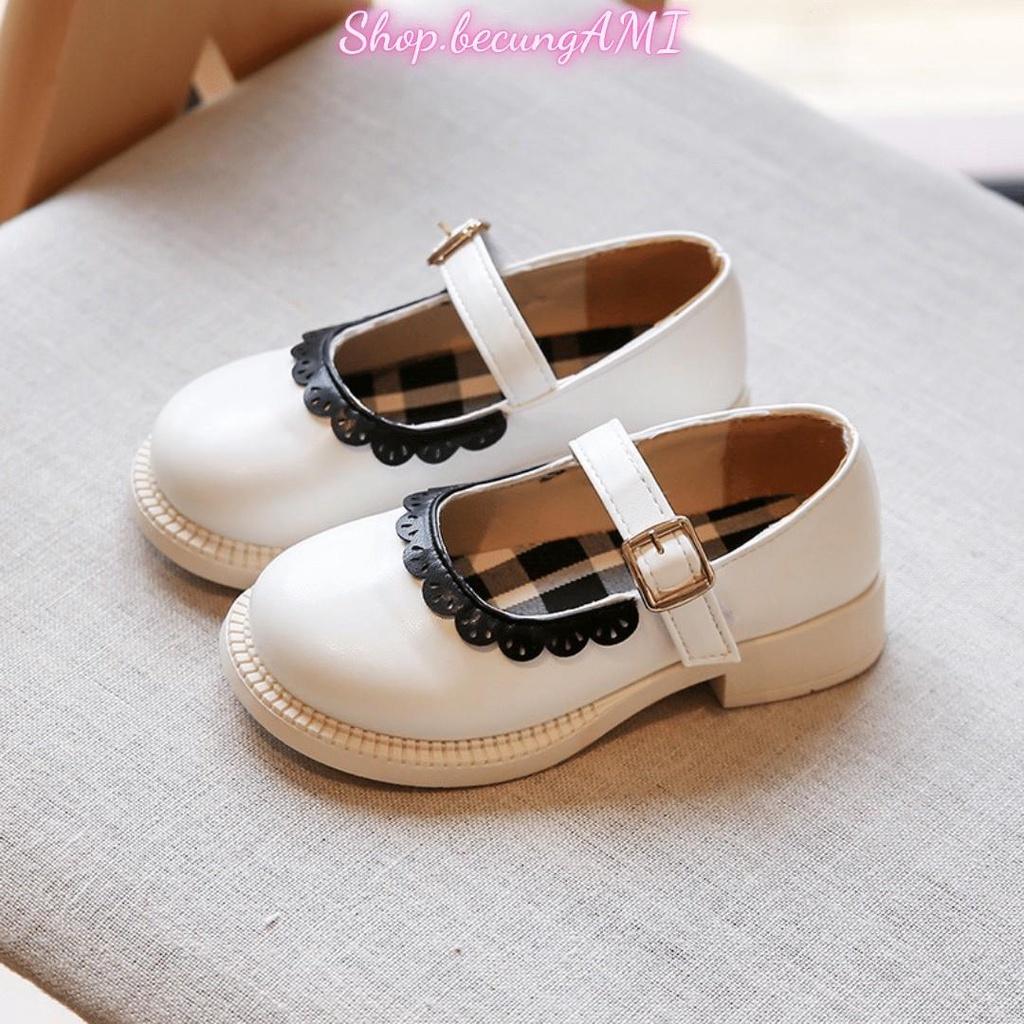 Giày búp bê bé gái Lolita phong cách tiểu thư Hàn Quốc màu Đen Trắng size 22-36 - Giầy trẻ em gái dễ thương