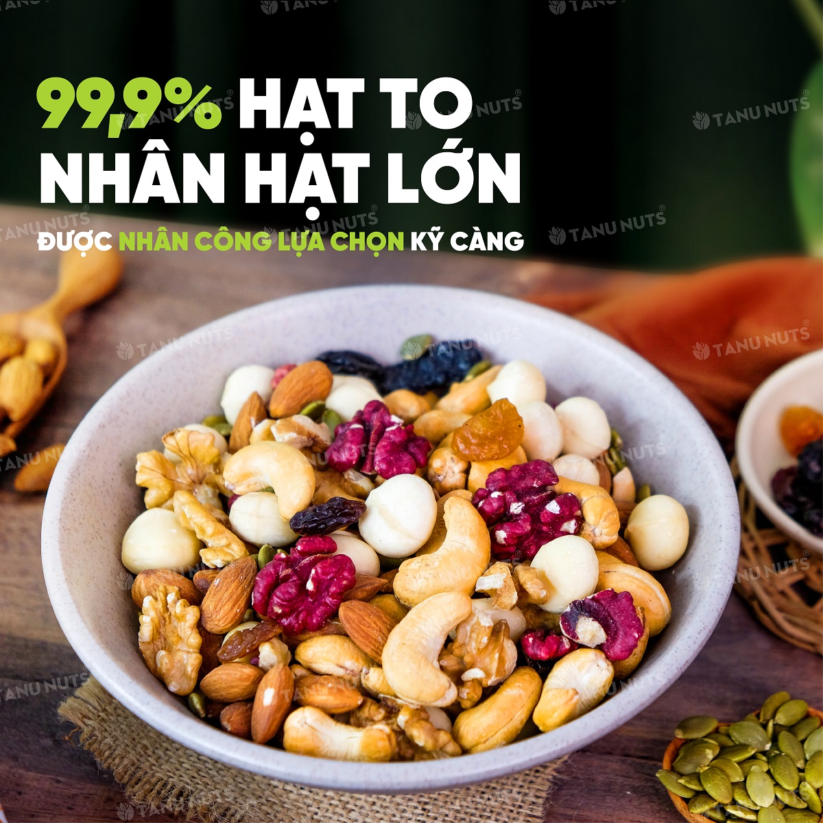 Hạt dinh dưỡng mix 8 loại TANU NUTS hũ 350g/500g, ngũ cốc granola ăn kiêng giảm cân tốt cho người tập yoga, bà bầu.